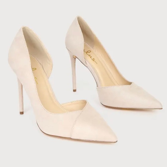 Satsuki Light Nude Suede Pointed Toe D'Orsay Sexy Cut Out Pumps ~ Stiletto Heels - Picture 6 of 9